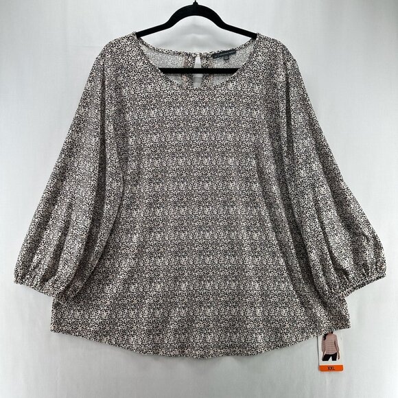 Adrianna Papell Blouse Size 2XL Animal Print Balloon Sleeve Back Keyhole Beige - Picture 1 of 11